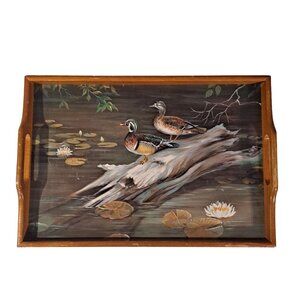 Maynard Reece Wood Tray Ducks On a Pond With Handles